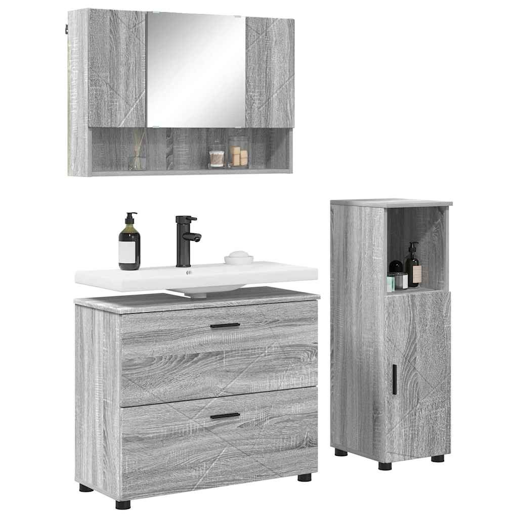 vidaXL Zestaw mebli łazienkowych z szufladą z półką 3 pcs Szary Sonoma