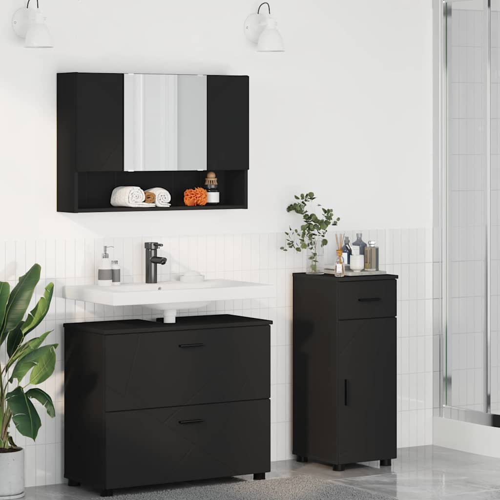 vidaXL Zestaw mebli łazienkowych z szufladą z półką 3 pcs Czarny
