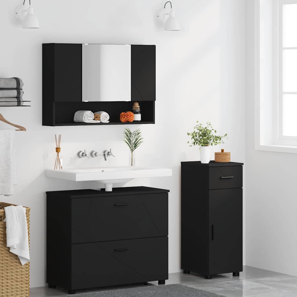 vidaXL Zestaw mebli łazienkowych z szufladą z półką 3 pcs Czarny
