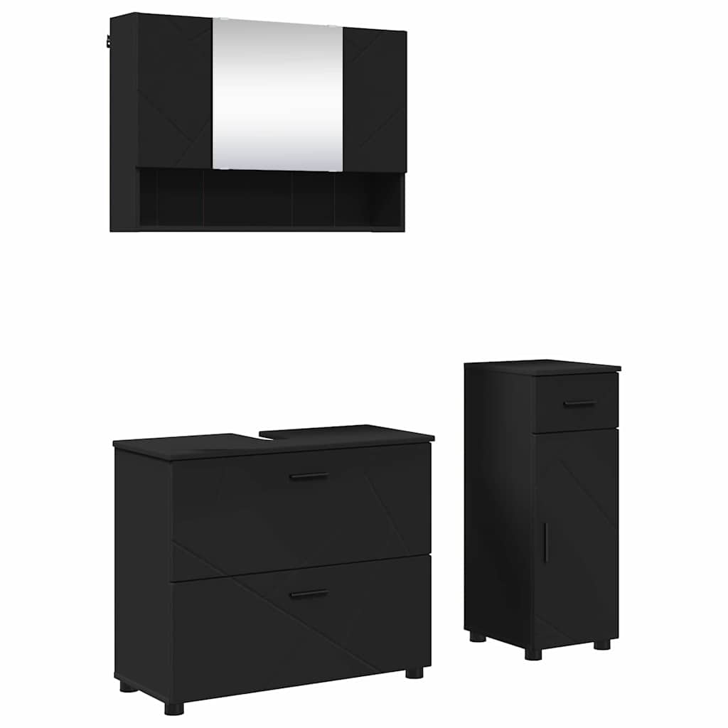 vidaXL Zestaw mebli łazienkowych z szufladą z półką 3 pcs Czarny