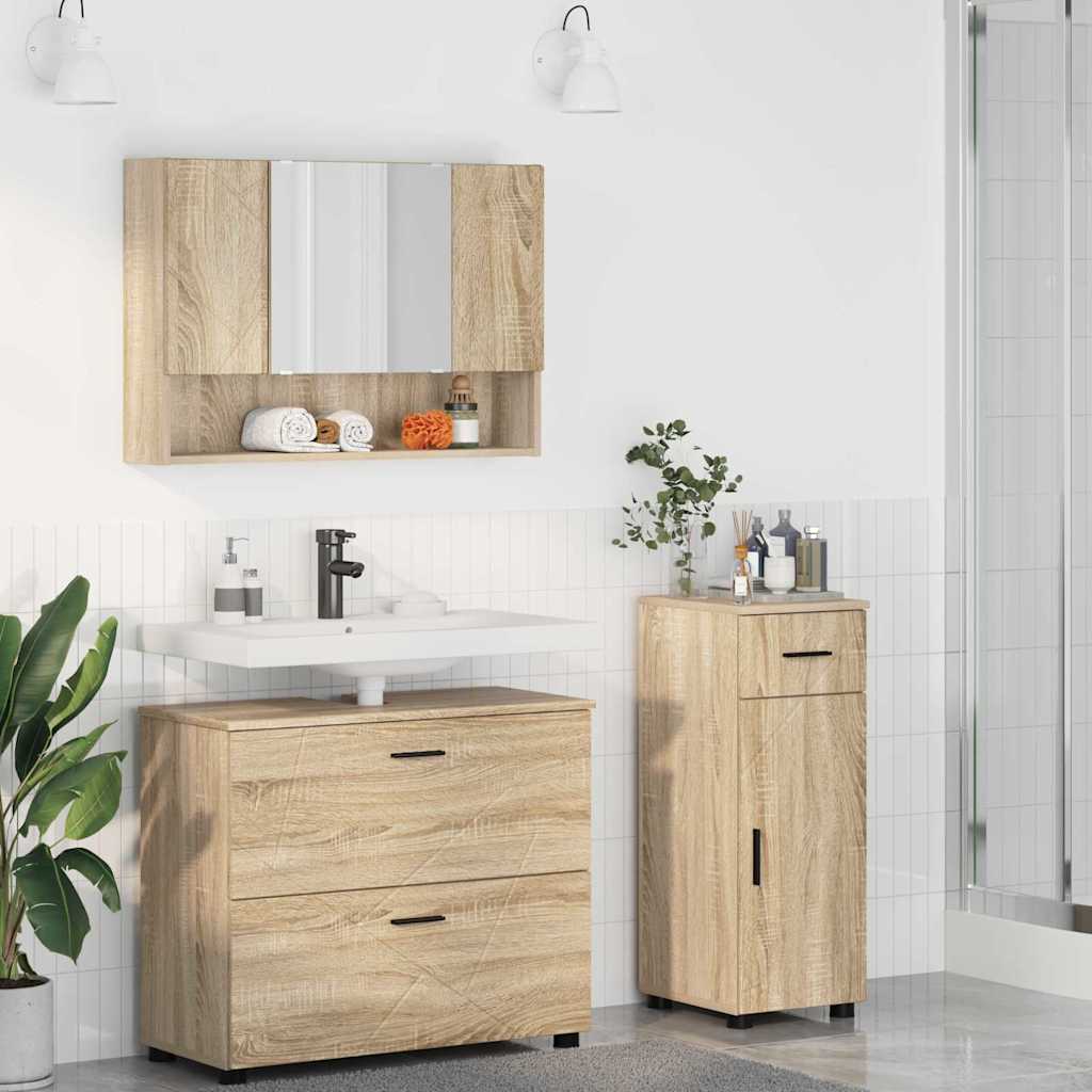 vidaXL Zestaw mebli łazienkowych z szufladą z półką 3 pcs Dąb Sonoma