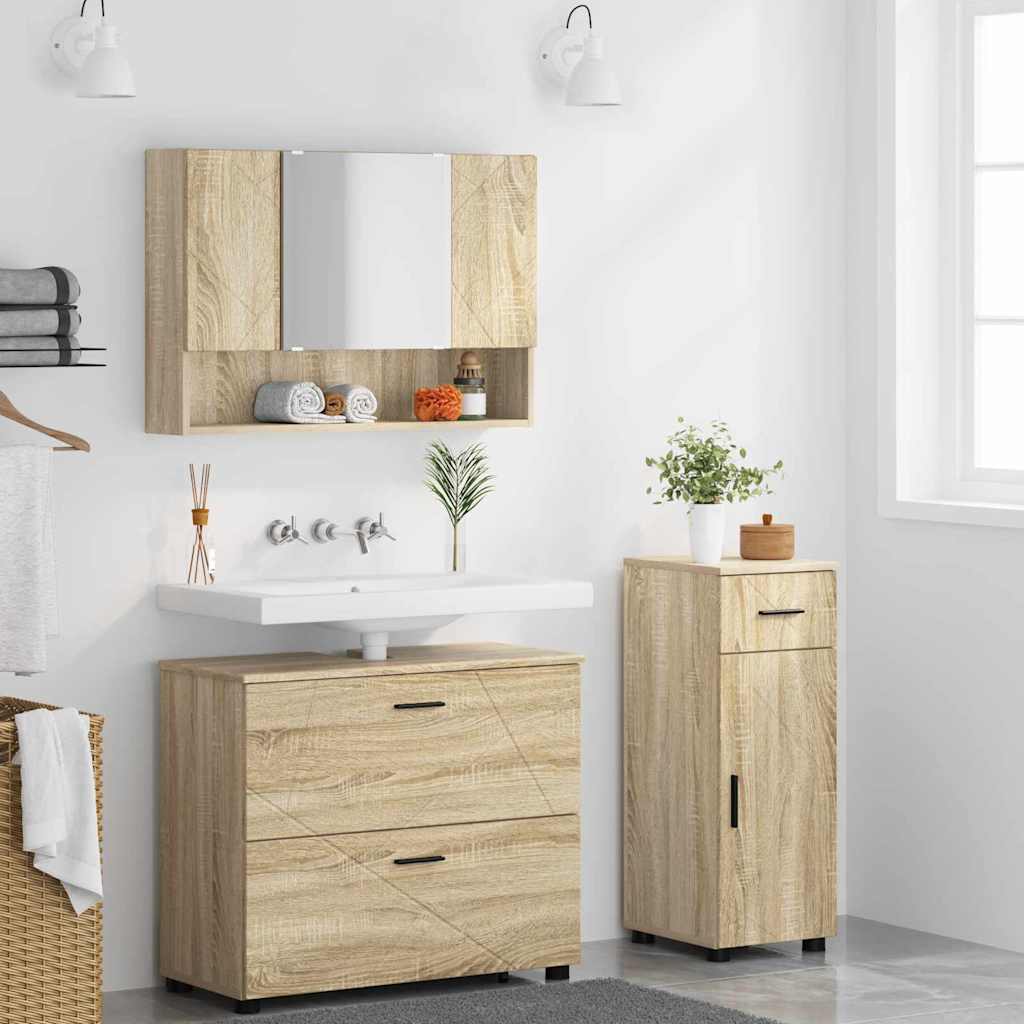 vidaXL Zestaw mebli łazienkowych z szufladą z półką 3 pcs Dąb Sonoma