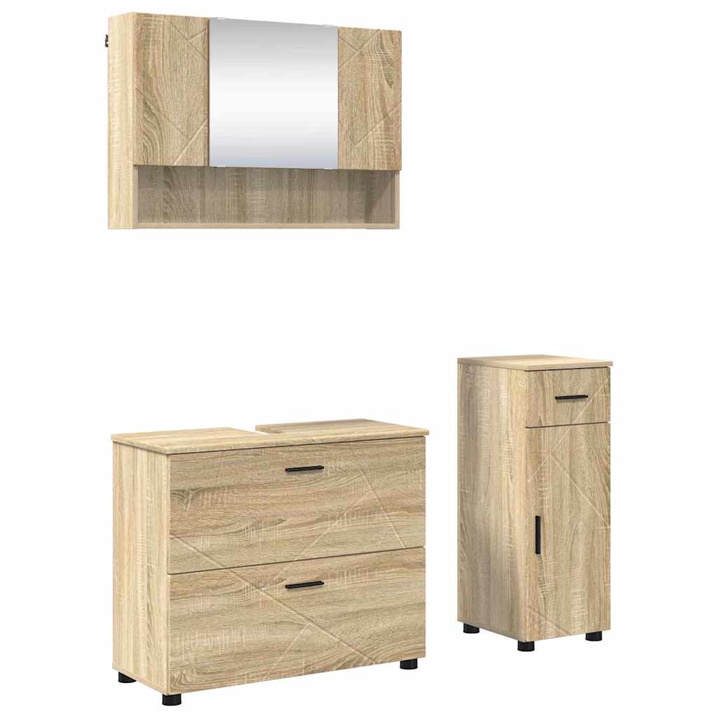 vidaXL Zestaw mebli łazienkowych z szufladą z półką 3 pcs Dąb Sonoma