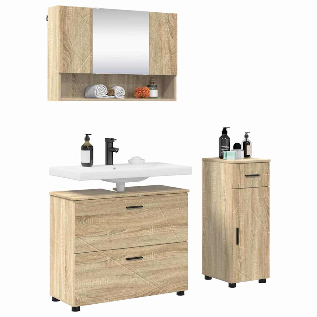 vidaXL Zestaw mebli łazienkowych z szufladą z półką 3 pcs Dąb Sonoma