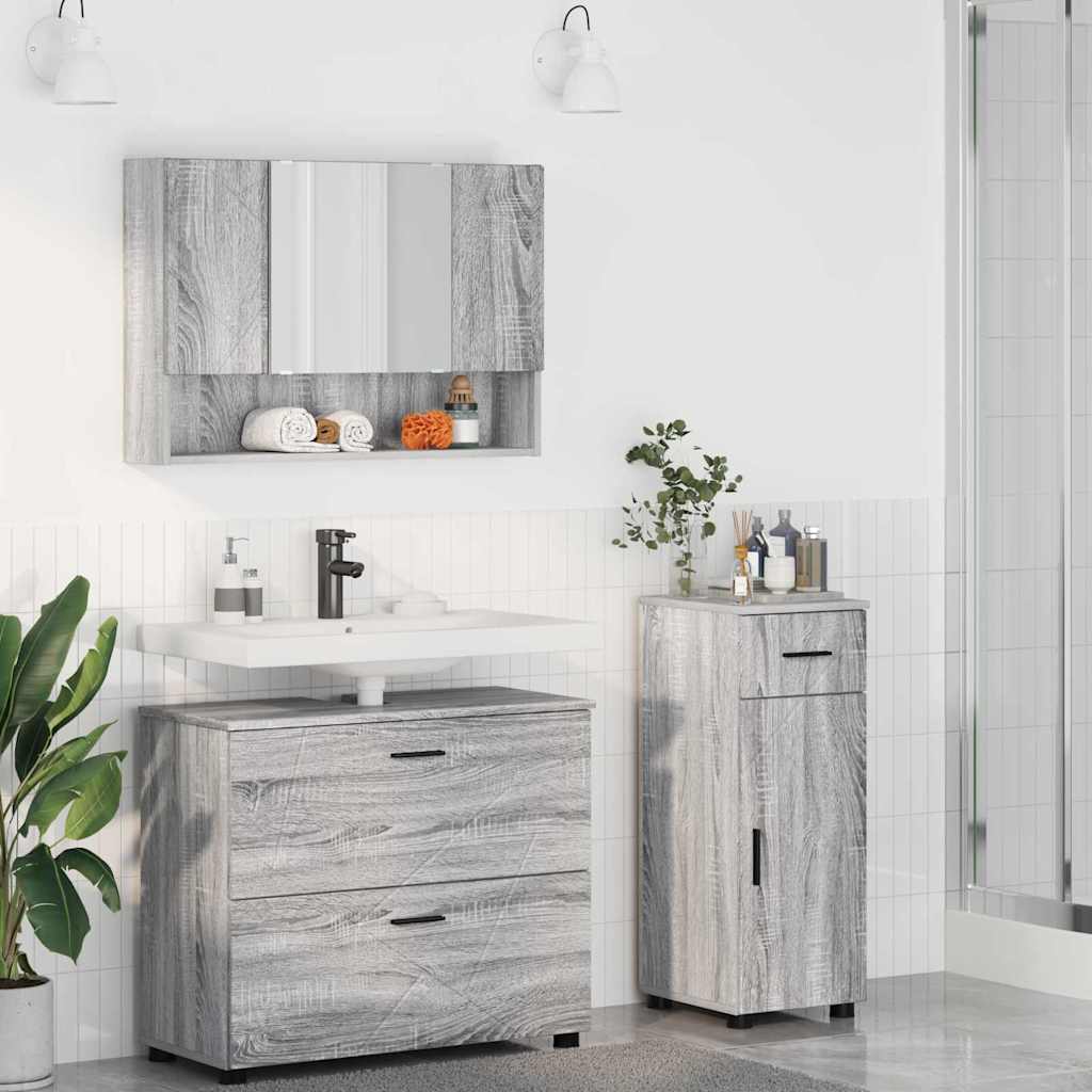 vidaXL Zestaw mebli łazienkowych z szufladą z półką 3 pcs Szary Sonoma