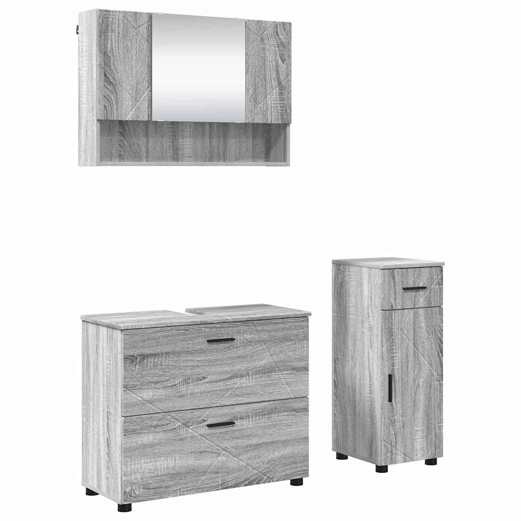 vidaXL Zestaw mebli łazienkowych z szufladą z półką 3 pcs Szary Sonoma