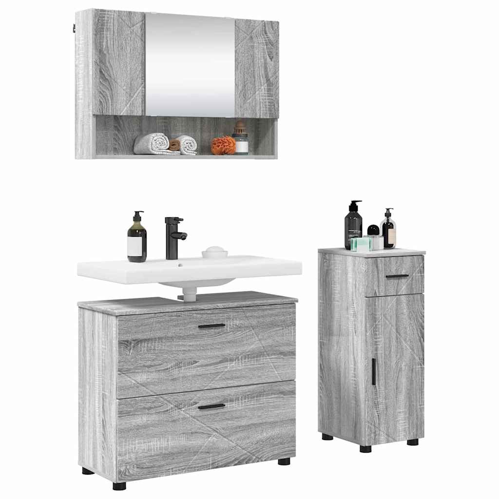 vidaXL Zestaw mebli łazienkowych z szufladą z półką 3 pcs Szary Sonoma