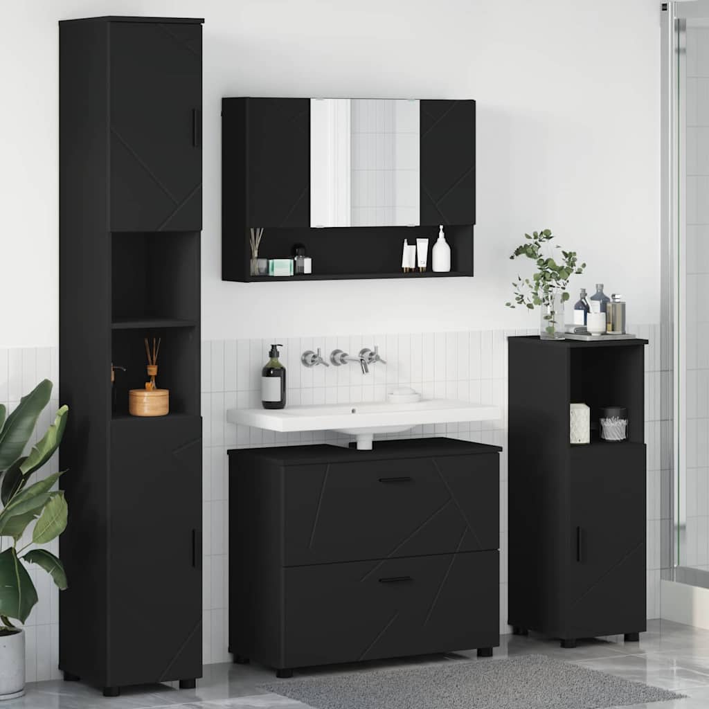 vidaXL Zestaw mebli łazienkowych z szufladą z półką 4 pcs Czarny