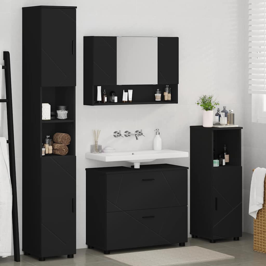 vidaXL Zestaw mebli łazienkowych z szufladą z półką 4 pcs Czarny