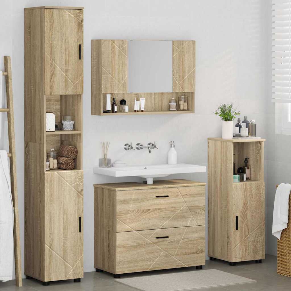 vidaXL Zestaw mebli łazienkowych z szufladą z półką 4 pcs Dąb Sonoma