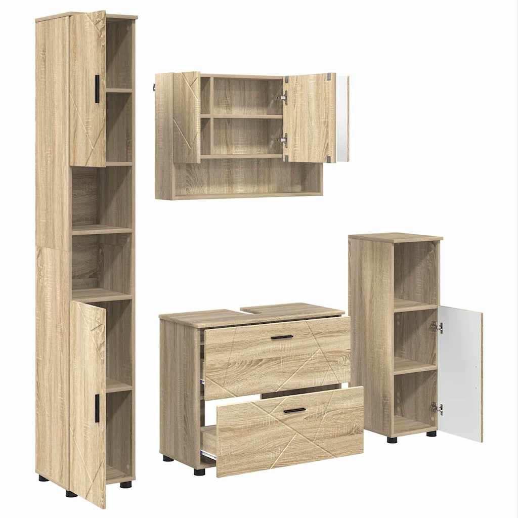 vidaXL Zestaw mebli łazienkowych z szufladą z półką 4 pcs Dąb Sonoma