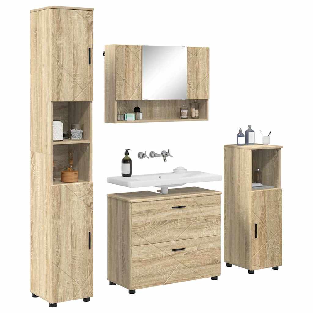 vidaXL Zestaw mebli łazienkowych z szufladą z półką 4 pcs Dąb Sonoma