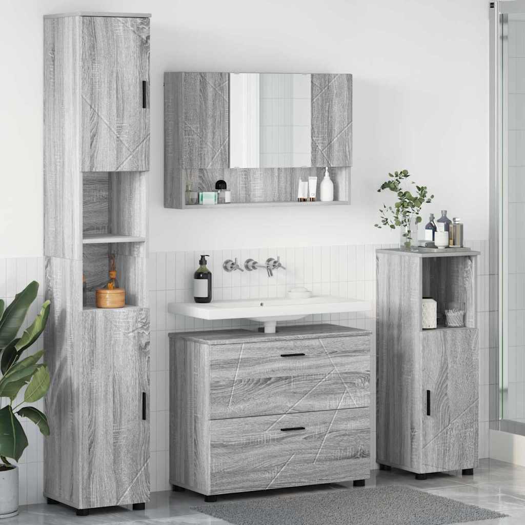 vidaXL Zestaw mebli łazienkowych z szufladą z półką 4 pcs Szary Sonoma