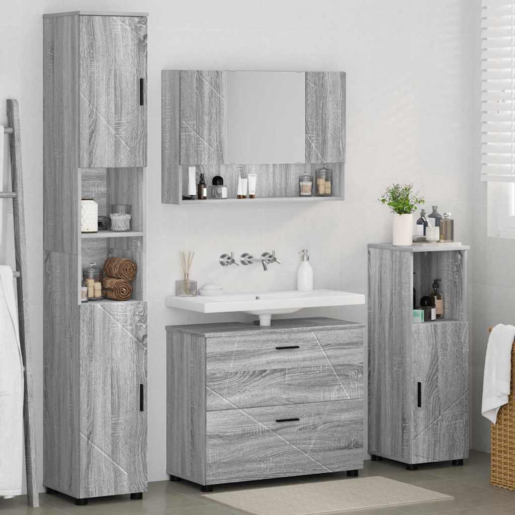 vidaXL Zestaw mebli łazienkowych z szufladą z półką 4 pcs Szary Sonoma