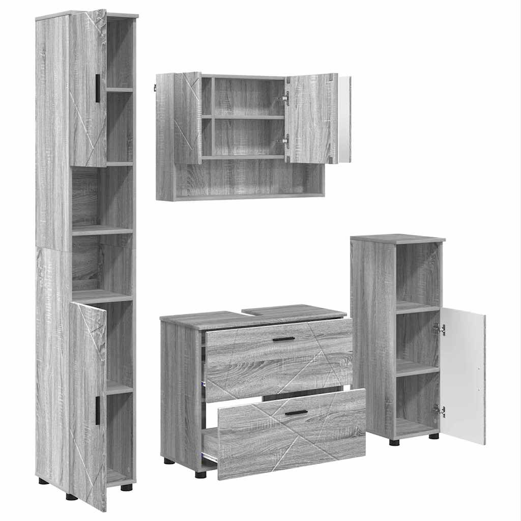 vidaXL Zestaw mebli łazienkowych z szufladą z półką 4 pcs Szary Sonoma