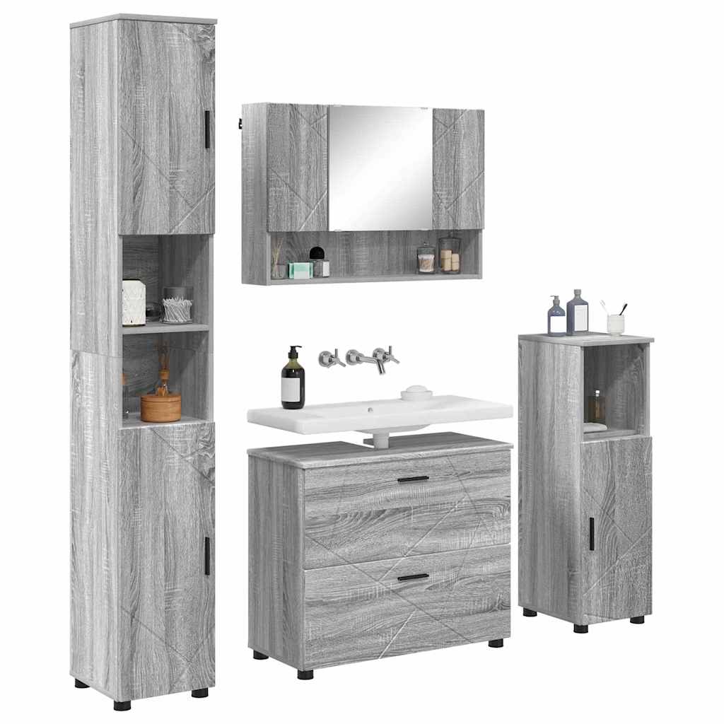 vidaXL Zestaw mebli łazienkowych z szufladą z półką 4 pcs Szary Sonoma