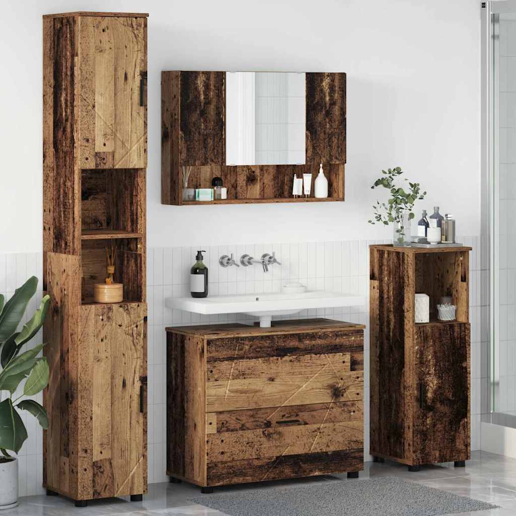 vidaXL Zestaw mebli łazienkowych z szufladą z półką 4 pcs Stare drewno