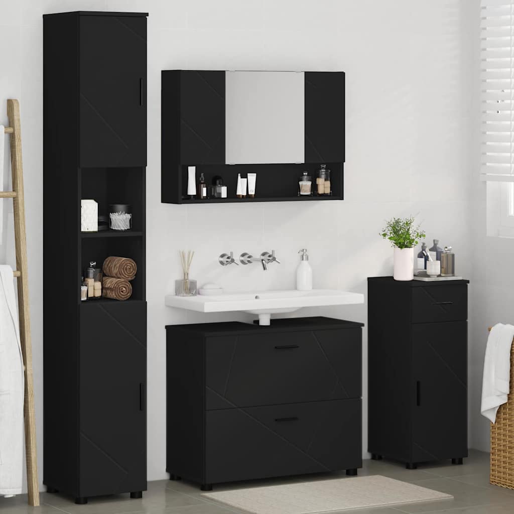 vidaXL Zestaw mebli łazienkowych z szufladą z półką 4 pcs Czarny