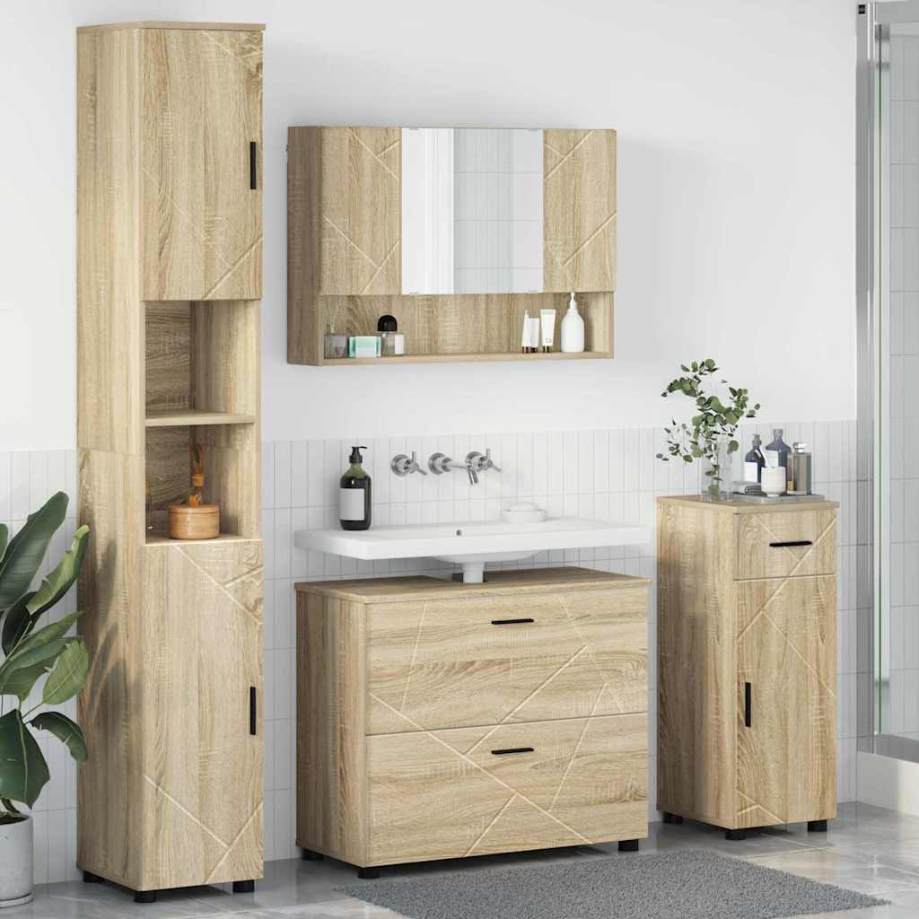 vidaXL Zestaw mebli łazienkowych z szufladą z półką 4 pcs Dąb Sonoma