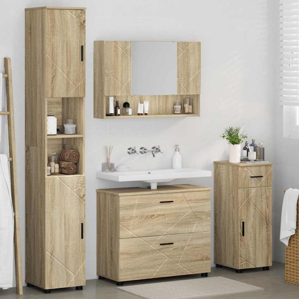 vidaXL Zestaw mebli łazienkowych z szufladą z półką 4 pcs Dąb Sonoma