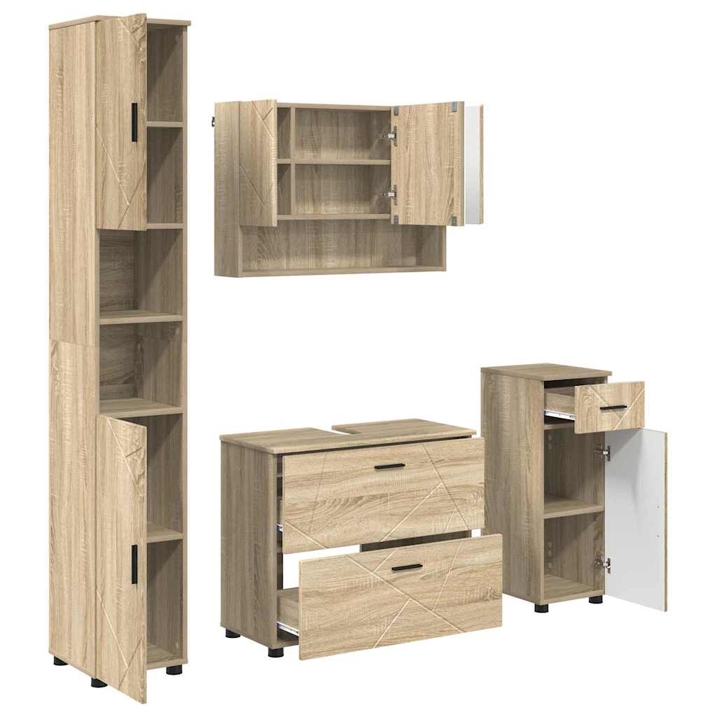 vidaXL Zestaw mebli łazienkowych z szufladą z półką 4 pcs Dąb Sonoma