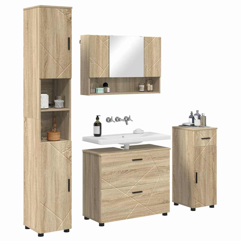 vidaXL Zestaw mebli łazienkowych z szufladą z półką 4 pcs Dąb Sonoma