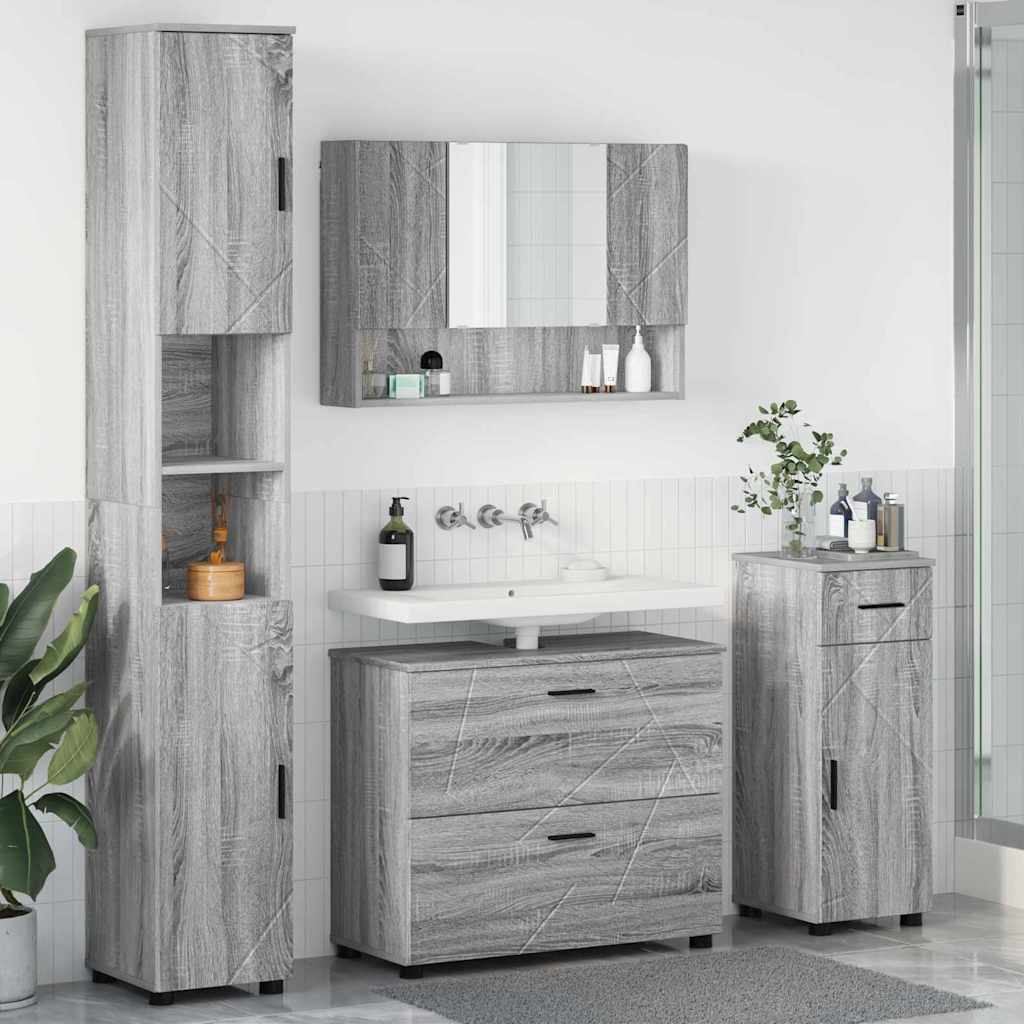 vidaXL Zestaw mebli łazienkowych z szufladą z półką 4 pcs Szary Sonoma