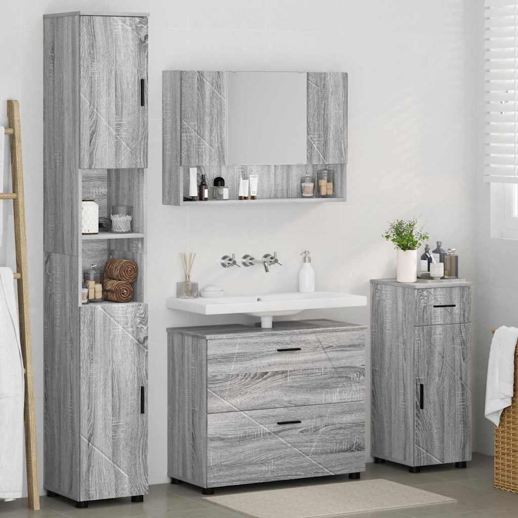vidaXL Zestaw mebli łazienkowych z szufladą z półką 4 pcs Szary Sonoma