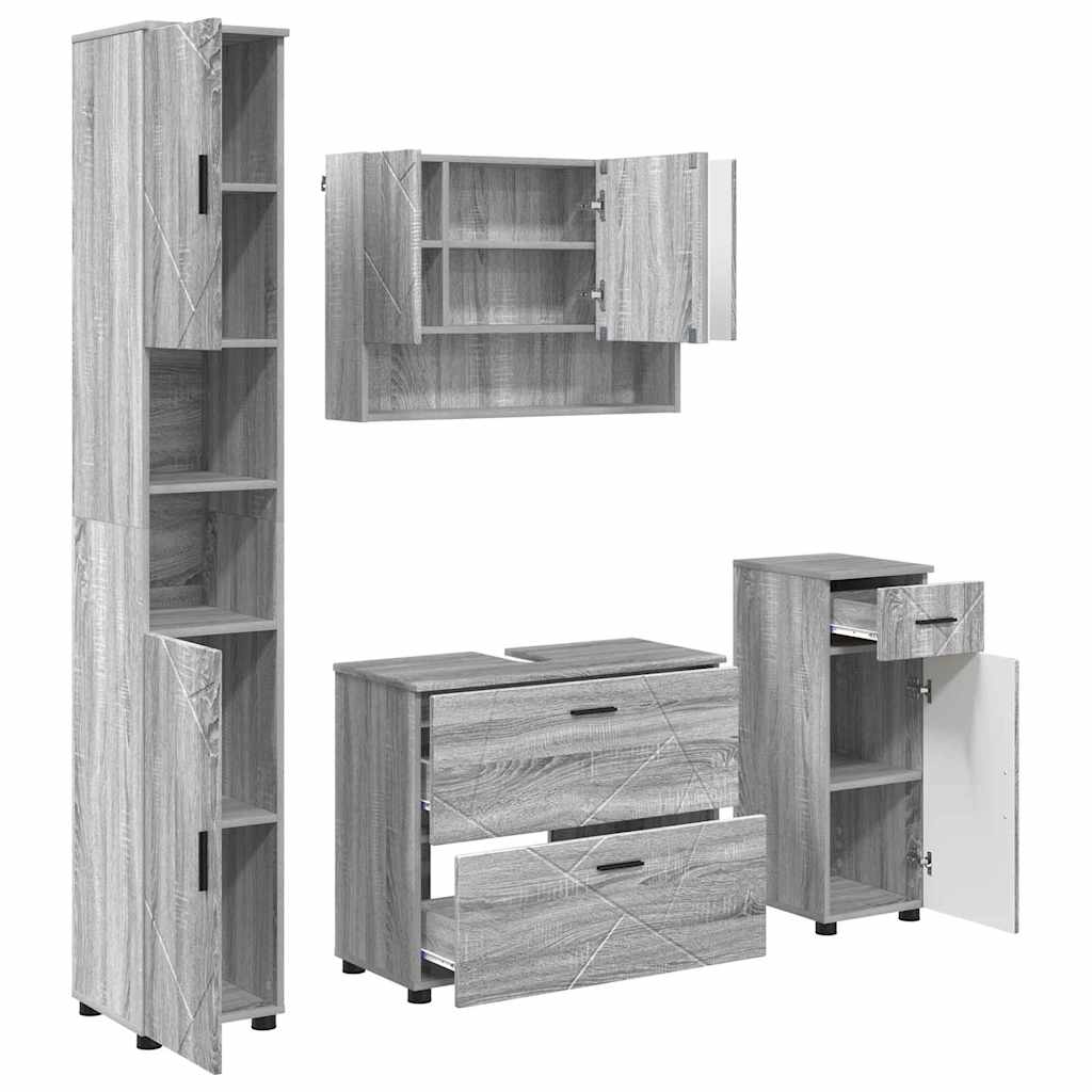 vidaXL Zestaw mebli łazienkowych z szufladą z półką 4 pcs Szary Sonoma