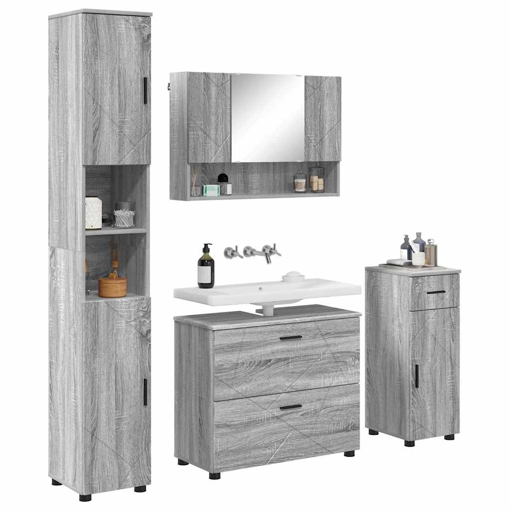 vidaXL Zestaw mebli łazienkowych z szufladą z półką 4 pcs Szary Sonoma