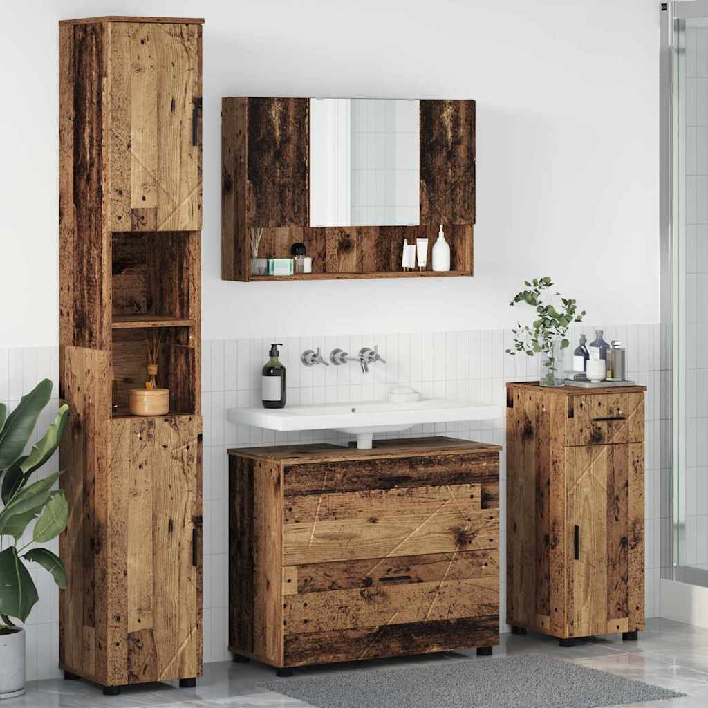 vidaXL Zestaw mebli łazienkowych z szufladą z półką 4 pcs Stare drewno