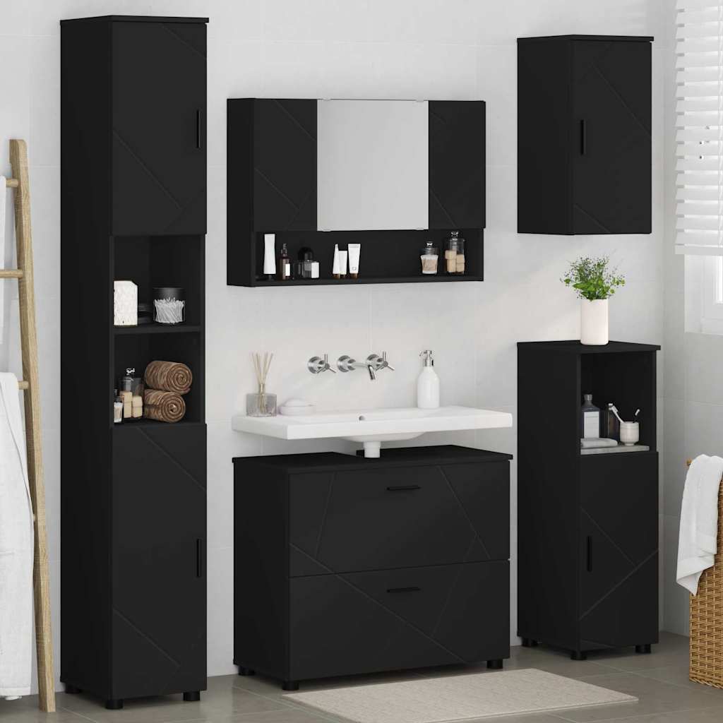 vidaXL Zestaw mebli łazienkowych z szufladą z półką 5 pcs Czarny