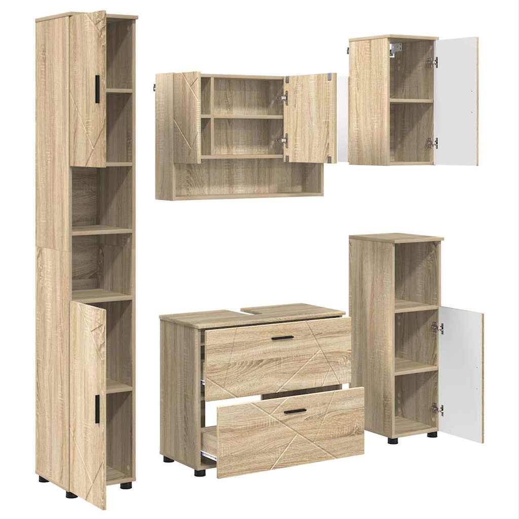 vidaXL Zestaw mebli łazienkowych z szufladą z półką 5 pcs Dąb Sonoma