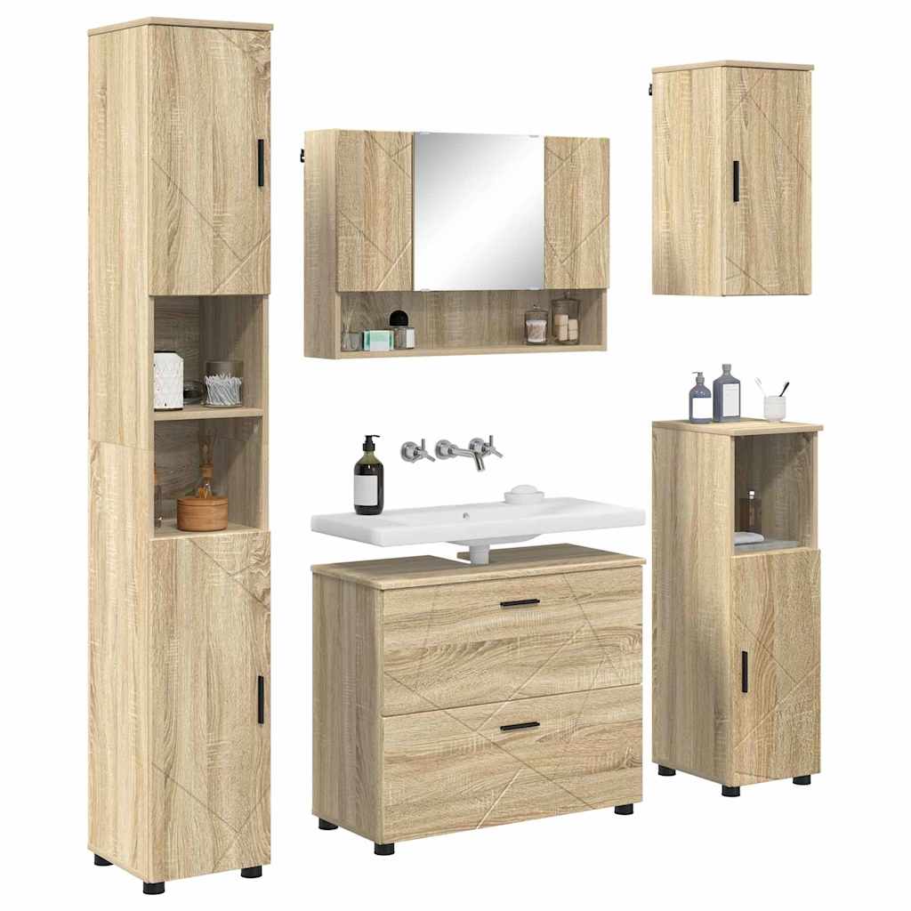 vidaXL Zestaw mebli łazienkowych z szufladą z półką 5 pcs Dąb Sonoma
