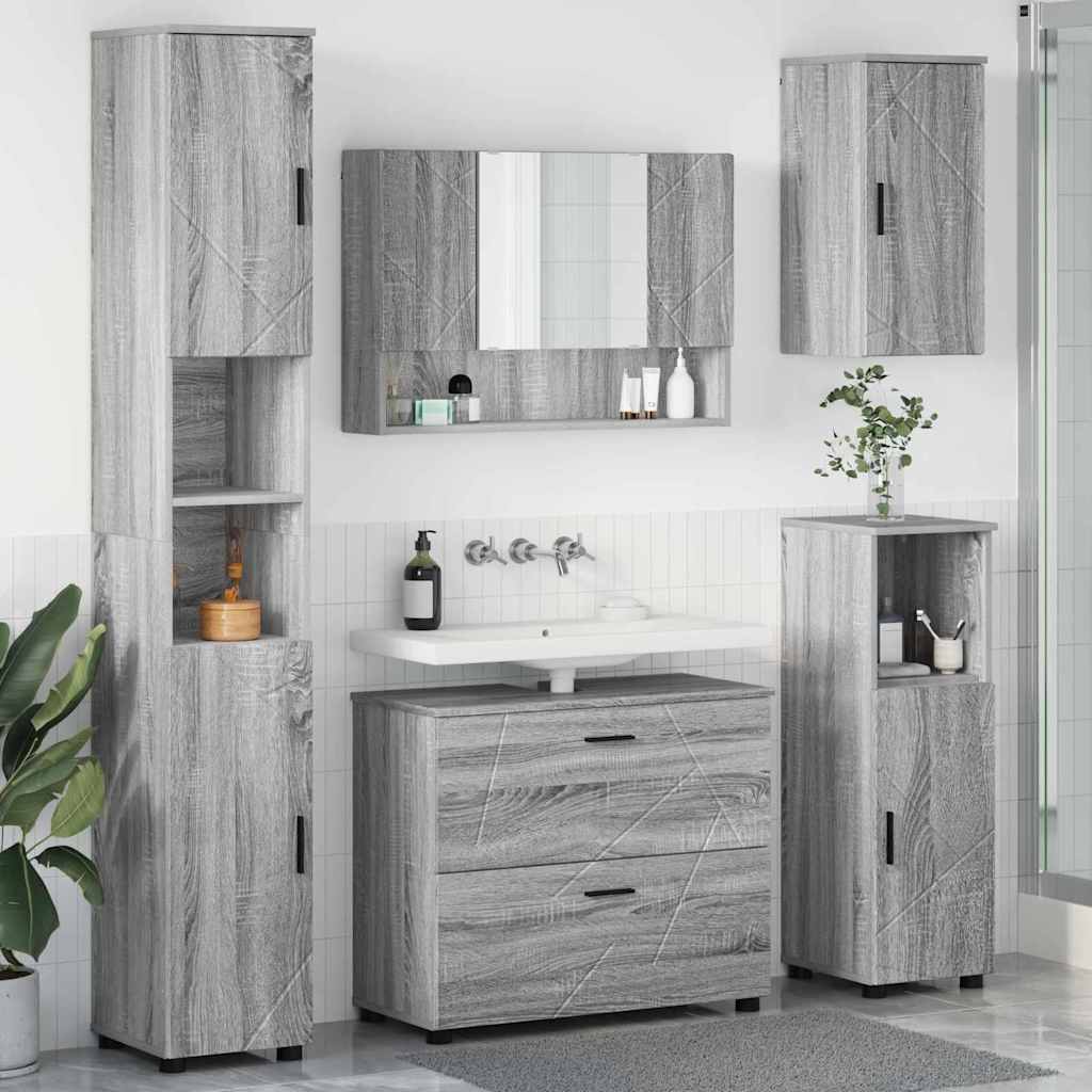 vidaXL Zestaw mebli łazienkowych z szufladą z półką 5 pcs Szary Sonoma