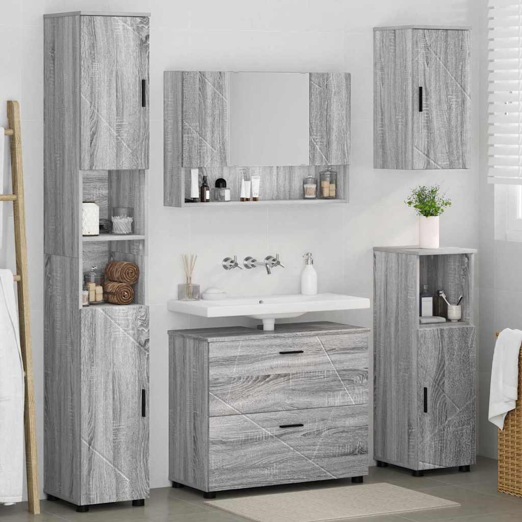 vidaXL Zestaw mebli łazienkowych z szufladą z półką 5 pcs Szary Sonoma