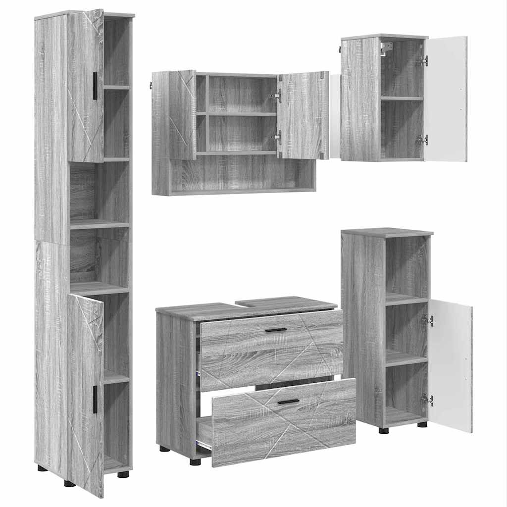 vidaXL Zestaw mebli łazienkowych z szufladą z półką 5 pcs Szary Sonoma