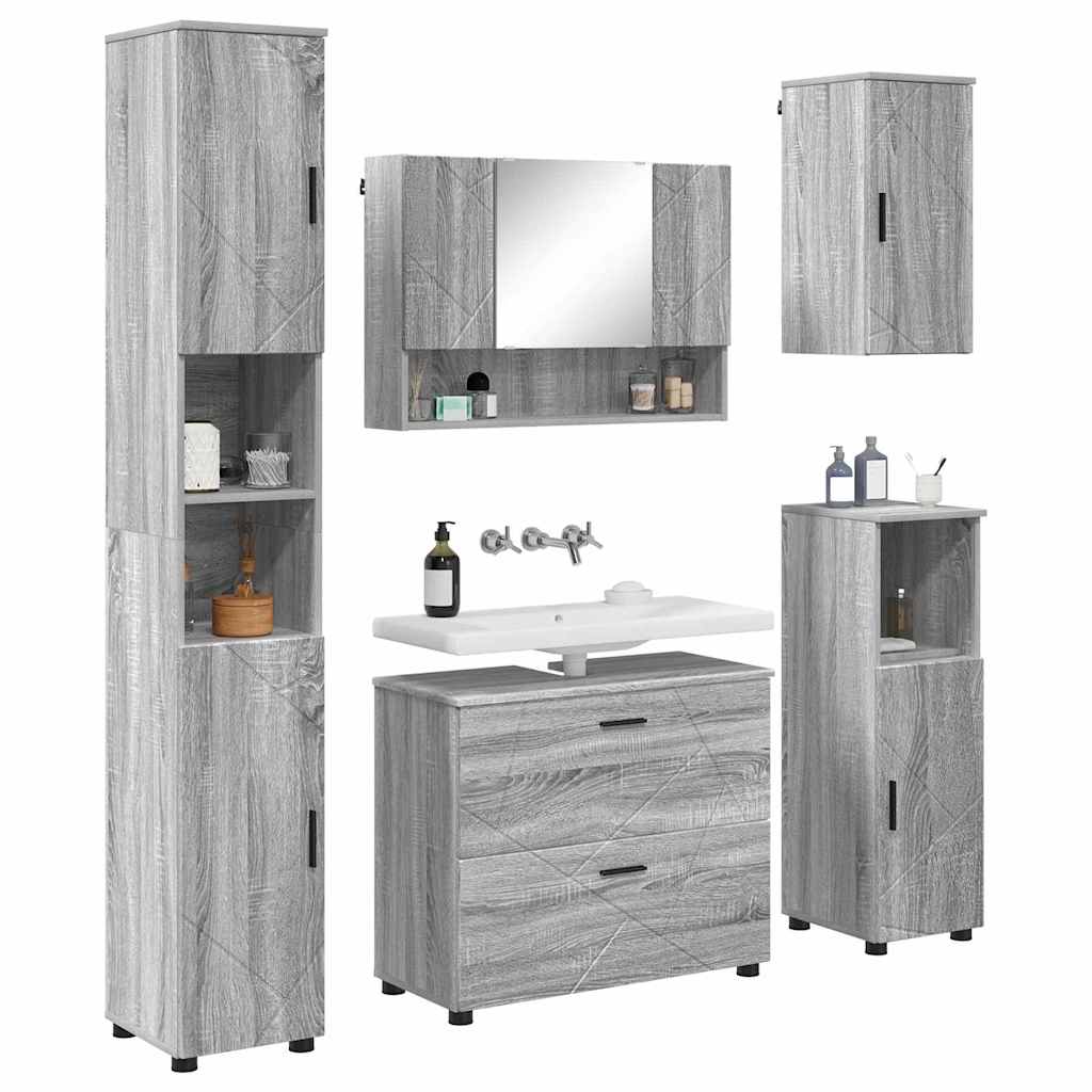 vidaXL Zestaw mebli łazienkowych z szufladą z półką 5 pcs Szary Sonoma