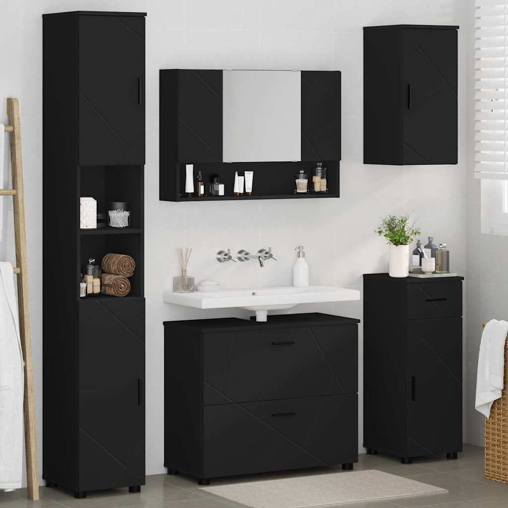 vidaXL Zestaw mebli łazienkowych z szufladą z półką 5 pcs Czarny