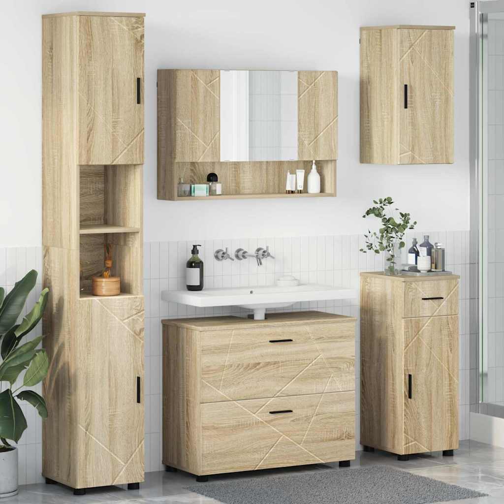 vidaXL Zestaw mebli łazienkowych z szufladą z półką 5 pcs Dąb Sonoma
