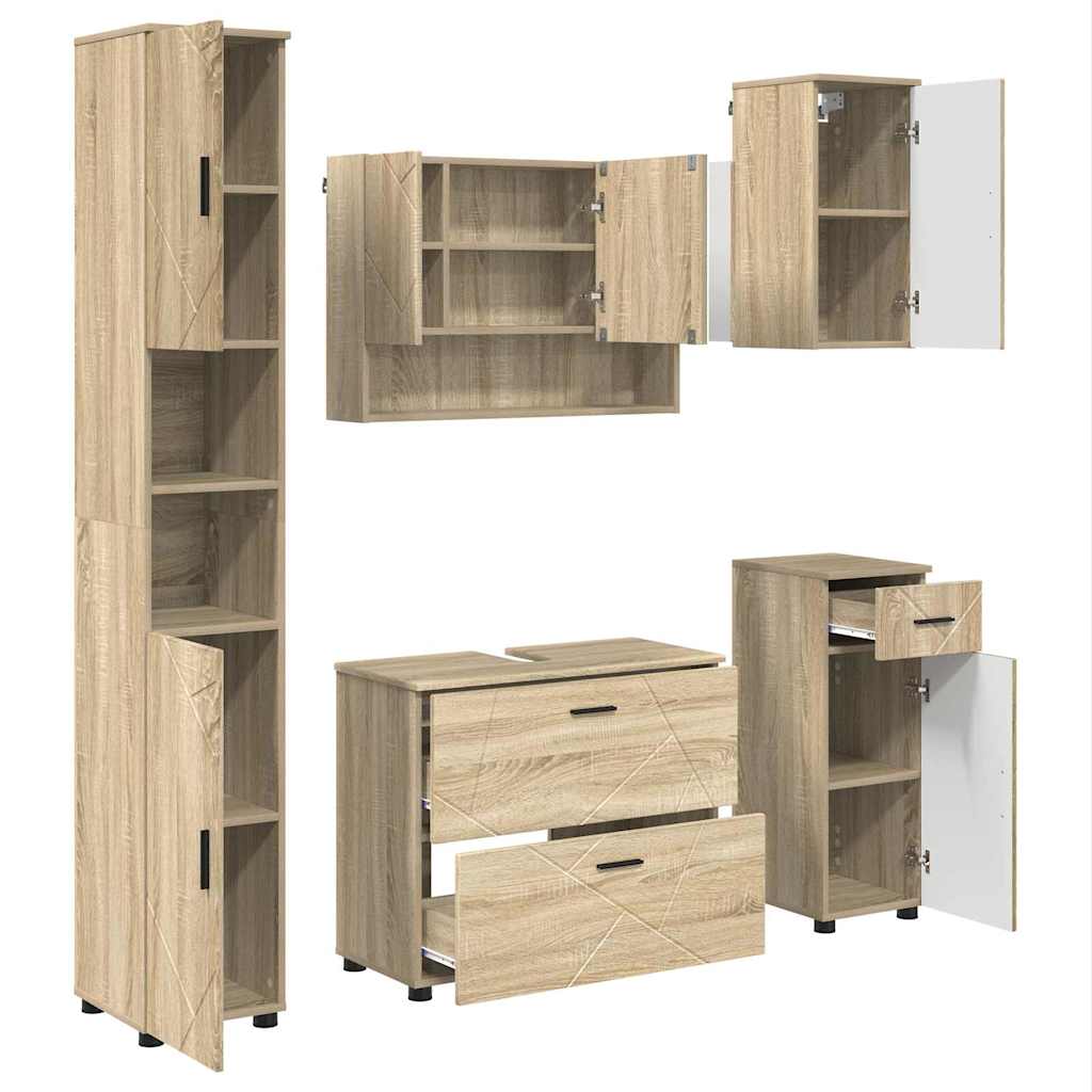 vidaXL Zestaw mebli łazienkowych z szufladą z półką 5 pcs Dąb Sonoma