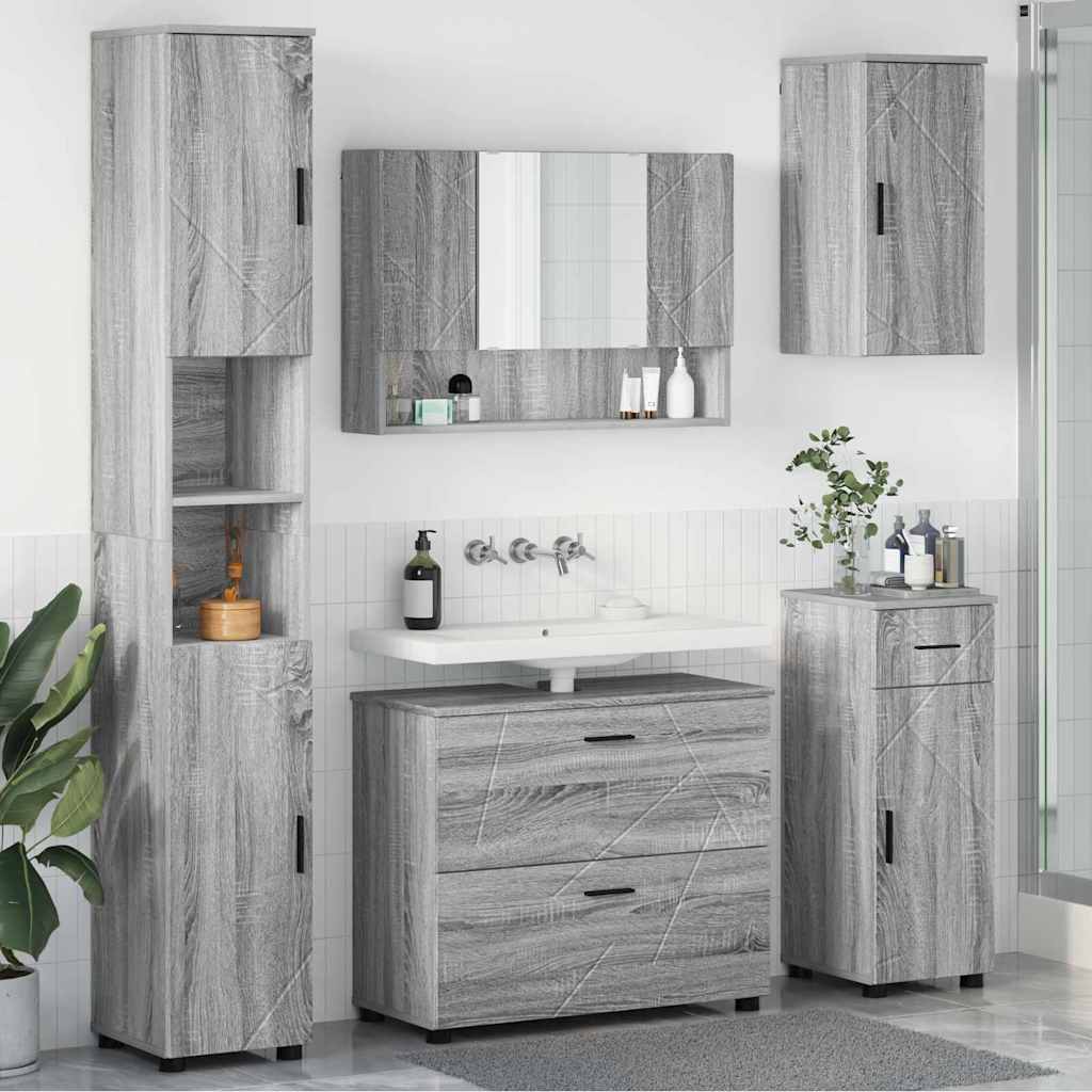vidaXL Zestaw mebli łazienkowych z szufladą z półką 5 pcs Szary Sonoma