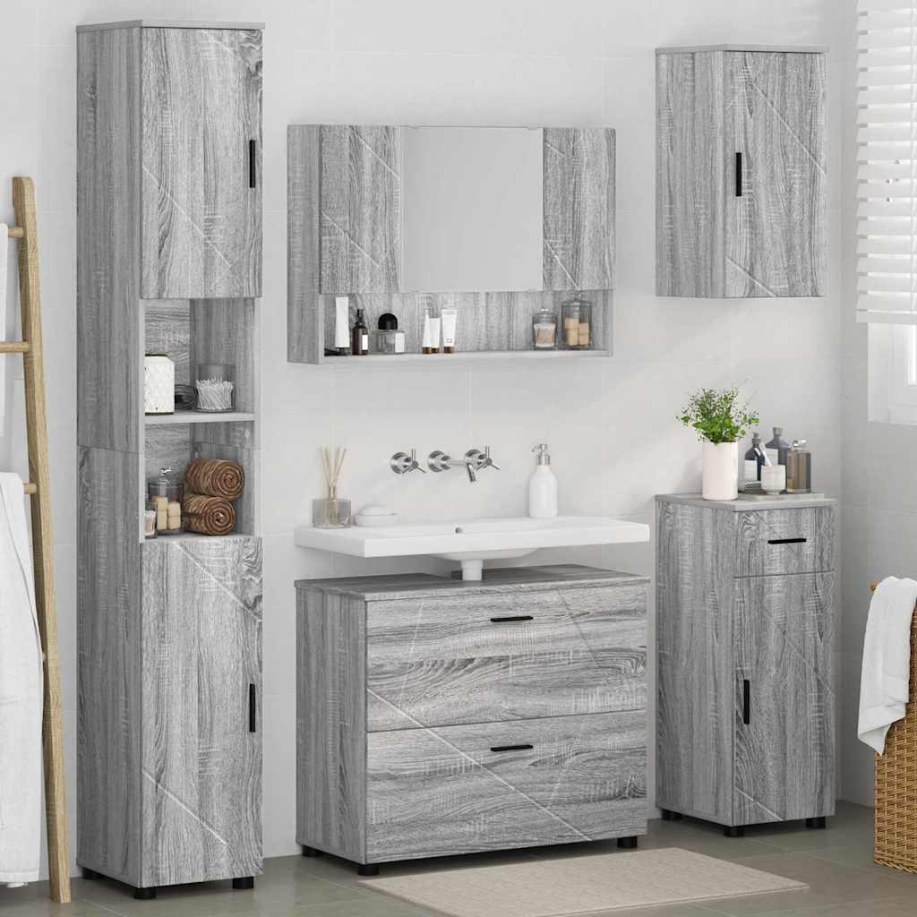 vidaXL Zestaw mebli łazienkowych z szufladą z półką 5 pcs Szary Sonoma
