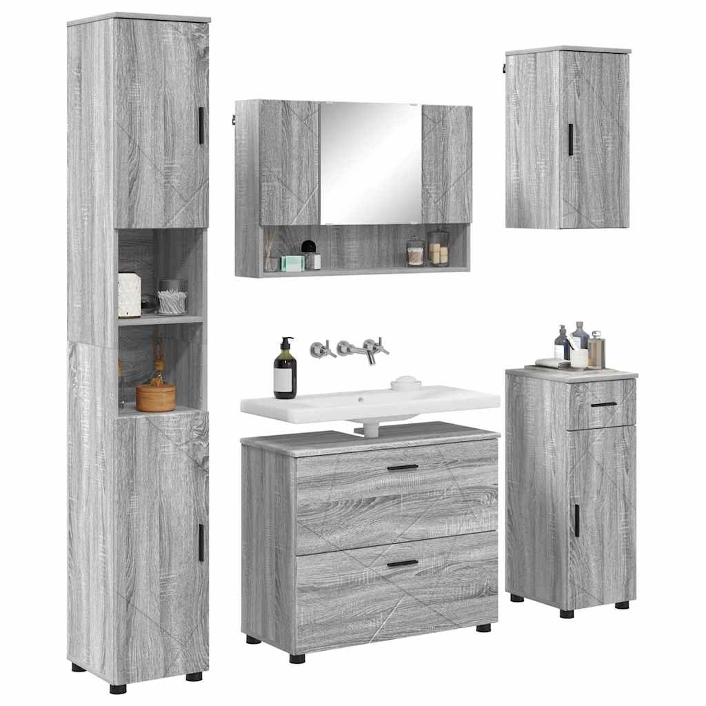 vidaXL Zestaw mebli łazienkowych z szufladą z półką 5 pcs Szary Sonoma
