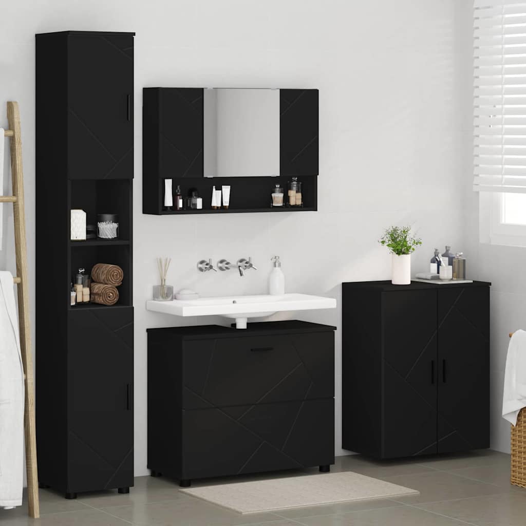 vidaXL Zestaw mebli łazienkowych z szufladą z półką 4 pcs Czarny