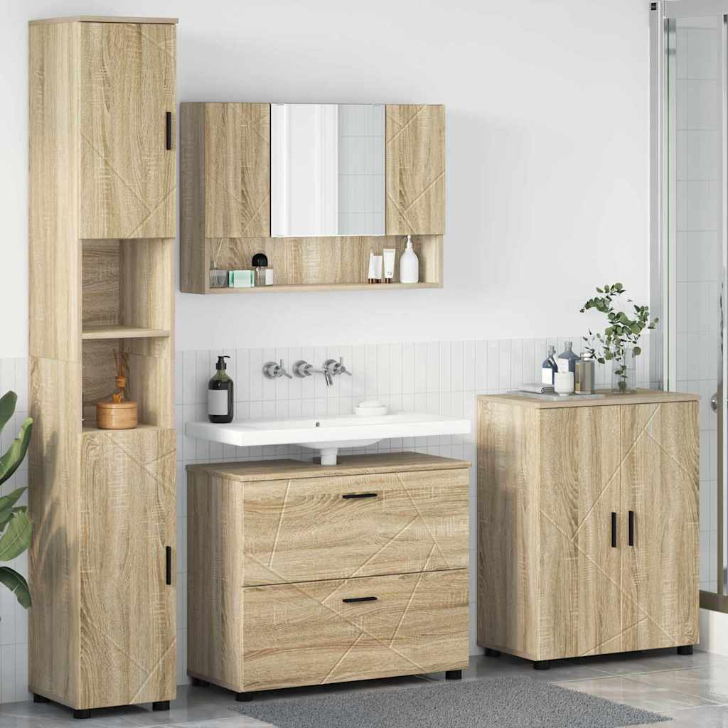 vidaXL Zestaw mebli łazienkowych z szufladą z półką 4 pcs Dąb Sonoma