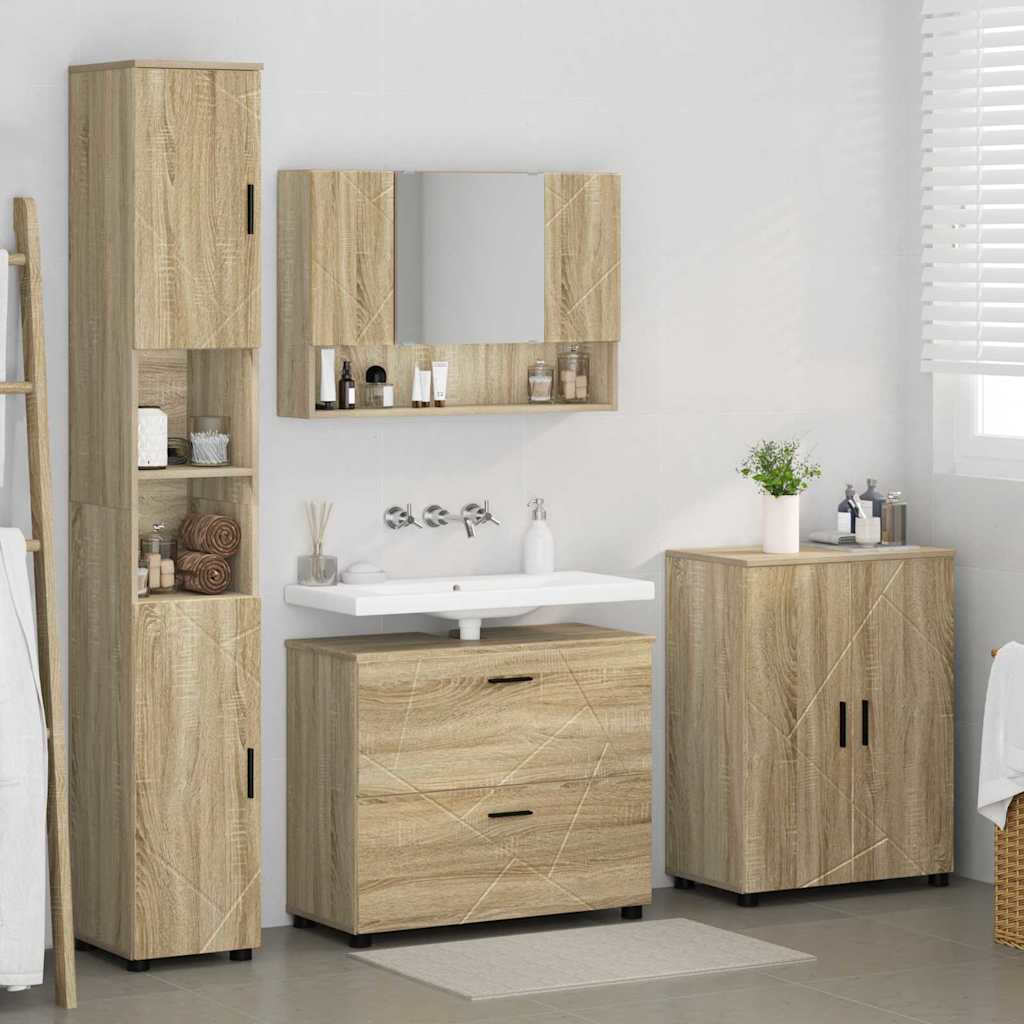 vidaXL Zestaw mebli łazienkowych z szufladą z półką 4 pcs Dąb Sonoma