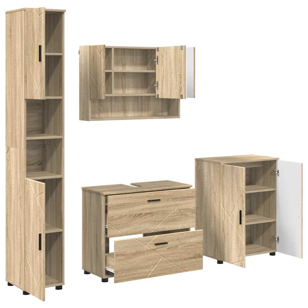 vidaXL Zestaw mebli łazienkowych z szufladą z półką 4 pcs Dąb Sonoma