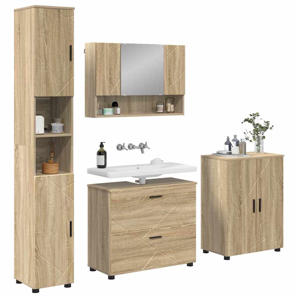 vidaXL Zestaw mebli łazienkowych z szufladą z półką 4 pcs Dąb Sonoma