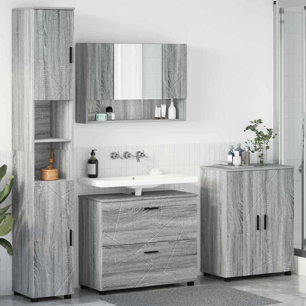 vidaXL Zestaw mebli łazienkowych z szufladą z półką 4 pcs Szary Sonoma